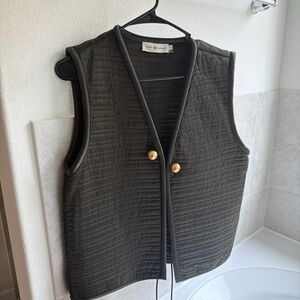 Tory Burch Dark Green Quilted Vest with Gold Buttons